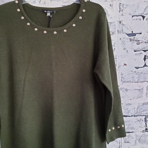 NWT Olive Green Studded Sweater - Picture 2 of 3